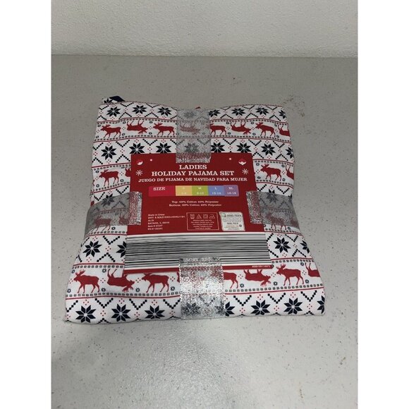 NWT ~ MERRY MOMENTS 2-Piece Pajama Set Women XL  16/18 Moose Snowflake Family - Picture 6 of 10